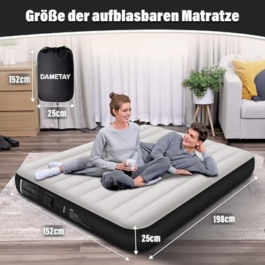Надувне ліжко для двох осіб з автоматичним надуванням, 198x152x25 см, чорний колір. З вбудованим насосом, самонадувна повітряна матрац-ліжко