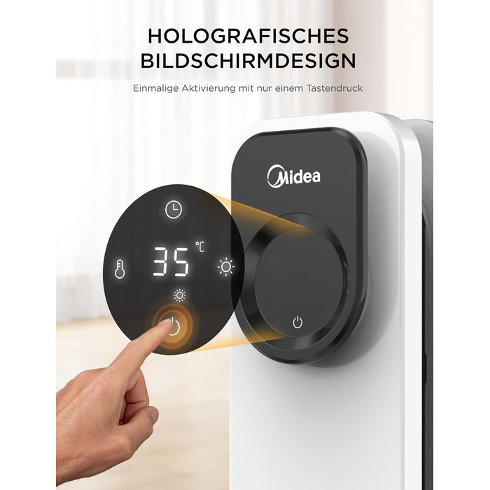Масляний радіатор Midea NY2311-24UR, 2300 Вт, 11 секцій, електричний обігрівач з термостатом, LED-дисплеєм, дистанційним керуванням, захистом від перегріву, 4 режими роботи, тихий