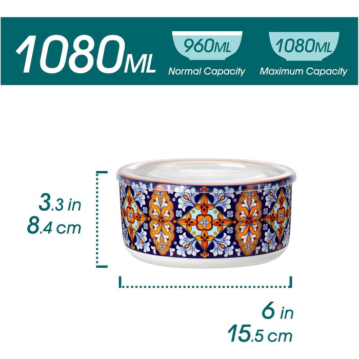 Набір супових та салатних тарілок Vancasso (4 шт.) з кришкою, кераміка, 1080 мл