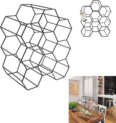 Home Deco Factory KA3041 Wine Rack, Black Metal Mesh, Storage for 9 Bottles, One Size