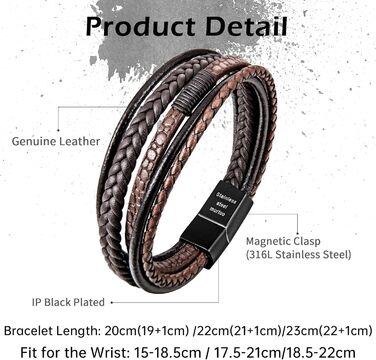 Чоловічий шкіряний браслет Speroto Premium (23 см, коричневий) з магнітною застібкою з нержавіючої сталі - ідеальний подарунок для чоловіків
