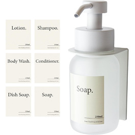 Designfabrik Hamburg | Adhesive Wall-Mounted Glass Soap Dispenser | Stainless Steel Pump Dispenser for Liquid Soap | Dish Soap Dispenser No Drilling Required | With Wall Holder | White/Frost