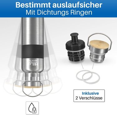 HiLo Sports Insulated Drinking Bottle Bicycle Stainless Steel 600ml - [Keeps 12h hot & 24h cold] Thermo Bike Bottle - Leak-proof Metal Bicycle Drinking Bottle with 2 Closures