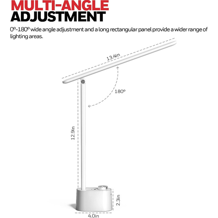 Лампа настільна Honeywell з USB-портом, диммер, захист очей – для дому та офісу, складна, портативна, HWT-H01 (біла)