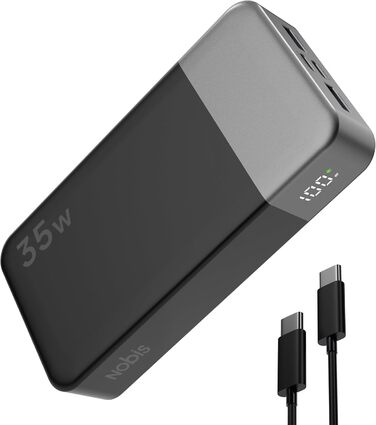 Power Bank Nobis 20000mAh з LED дисплеєм, 35W USB-C, 4 порти, швидка зарядка, сумісний з MacBook, iPhone 15, Samsung S23 (Зелений/Чорний)