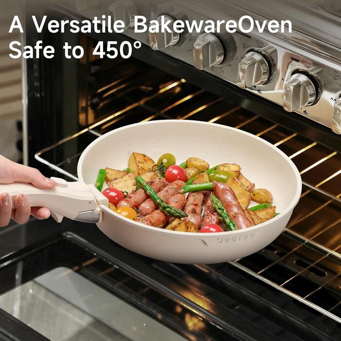 Набір посуду JEETEE 20 предметів з антипригарним покриттям та знімними ручками, для індукційних плит, штабельований, для дому та кемпінгу, жароміцний