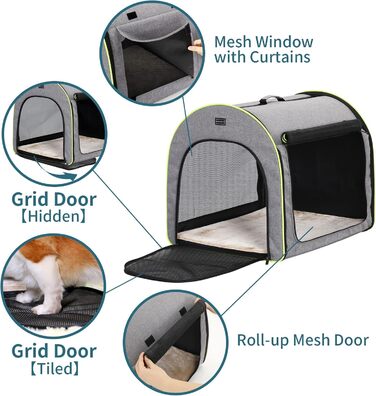 Кія для собак Petsfit: складана переноска для маленьких собак, котів та кроликів. Зручна переноска для дому, транспортування та сну. З анти-відкривачем та плюшевою подушкою, сіра, S