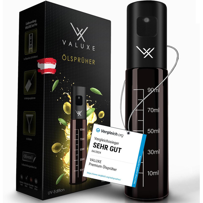 Розпилювач для олії та оцту VALUXE® з УФ-захистом, скляний, чорний - дозатор для оливкової олії, розпилювач олії 100 мл