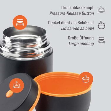 Esbit Classic Food Container - 500 ml Food Warmer in Black - Made of Stainless Steel for Hot and Cold Food