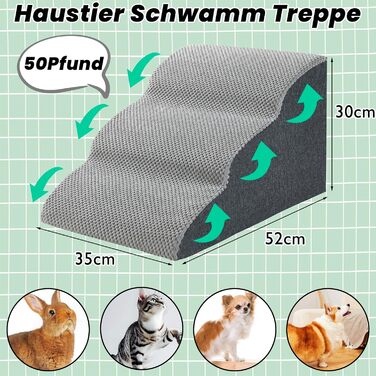 WGYTECH 4-Step Dog Stairs, Pet Staircase for Sofa and Bed, High-Density Sponge Dog Stairs, Washable Cover & Non-Slip Bottom, Dog Ramp for Dogs and Cats, L72xW40xH50cm (3-Step, 30cm High)