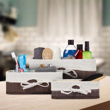 Relaxdays Bamboo Storage Baskets - Set of 3