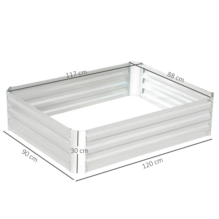 Підвищене грядка Outsunny зі сталі з гарячим цинковим покриттям 120 x 90 x 30 см Садовий грядок Ящик для посадки Сріблястий для квітів та овочів
