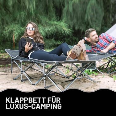 Складане кемпінгове ліжко KingCamp Ultralight з бічною кишенею, розкладне ліжко для відпочинку на природі, вдома та в автофургоні, 190 x 67 см, колір Blackgreychecker