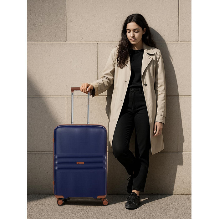 Набір валіз Eco Edition 3 шт. з жорстким корпусом | Розширювані валізи з дельфіновою блискавкою, міцний та легкий матеріал, 4 подвійні колеса & TSA-замок | Для жінок та чоловіків (Navy, валіза M (67 см) розширювана)