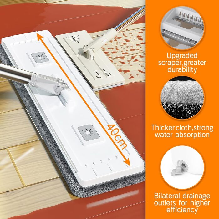 Набір для миття підлоги з відром GIOVARA: моп з відром, система віджиму, мікрофібра, 6 насадок, для всіх типів підлоги, білий