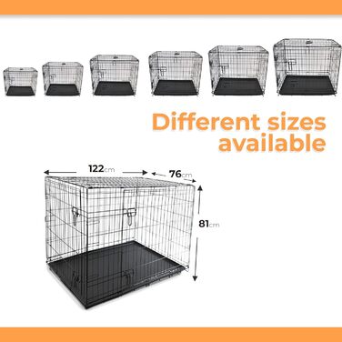 Клітка для собак DIVCHI з піддоном - міцна, складана клітка з двома дверцятами | Легко миється, знімний піддон, підходить для котів | Чорна (122x76x81cm)