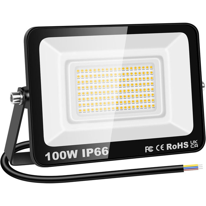 RIGIDON 2x 75W LED Floodlights Outdoor, 7500LM Outdoor Spotlight, 3000K Warm White IP66 Waterproof LED Floodlight, Outdoor Lamp for Garden, Courtyards, Garage, Hotel, Sports Field, Workshop (1 x 100W)