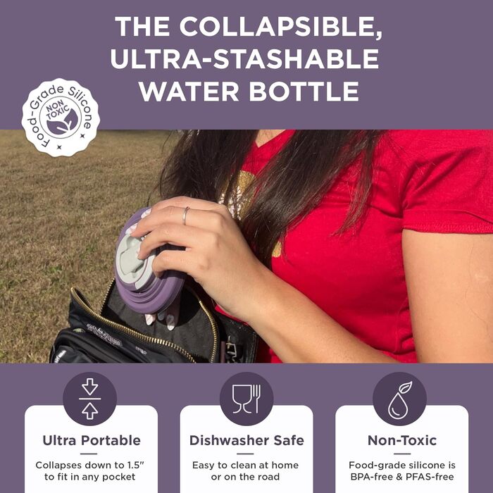 HYDAWAY | Collapsible Water Bottle with Spout Lid | Ultra-Packable and Travel-Friendly | Made of Food-Grade Silicone | 500 ml (Twilight)