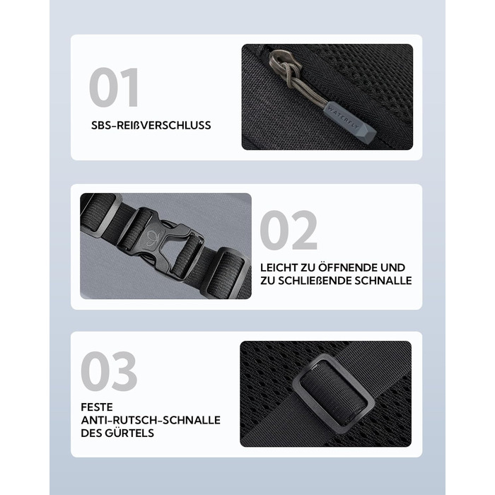 WATERFLY Поясна сумка на пояс для чоловіків та жінок: спортивна сумка на талію, сумка-шоппер, сумка на стегно для подорожей, піших прогулянок, дресирування собак, активного відпочинку на природі. Чорний, сірий колір.