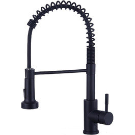 Чорний кухонний змішувач з висувною лійкою, високий поворотний вигин, 360° оберт, 2 режими розпилення, шланговий вилив, нержавіюча сталь, матовий чорний