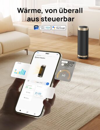 Електричний обігрівач Dreo 2000W з термостатом та Wi-Fi, 16 дюймів, 3 режими, 3 швидкості, 12h таймер, для спальні, золотий