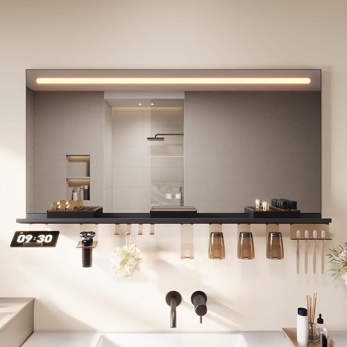 Дзеркало для ванної кімнати SONNI з підсвічуванням 60x40 см, LED, IP44, білий. Розміри: 120x60 см, темно-сірий + верхнє світло