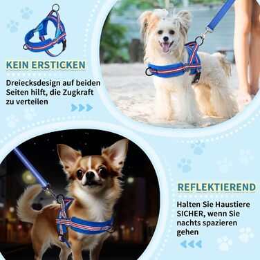 Нашийник для собак середніх та маленьких порід, м'який, не тягне, з 2 кліпсами для повідка, легкий, світловідбиваючий, чорний (S, Темно-синій)