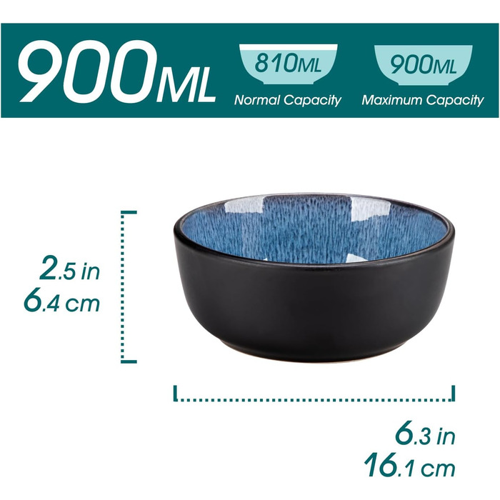 Набір тарілок/мисок Vancasso PLAYA, 6 шт., блакитні, з кераміки (6 мисок, супові тарілки, салатники, паста)