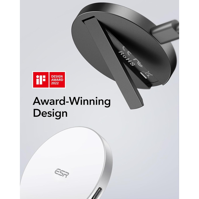 Бездротовий зарядний пристрій ESR MagSafe з підставкою для iPhone 17/16/16 Pro/16 Pro Max/15/14/13, AirPods 4/3/2 Pro, білий (без адаптера живлення)
