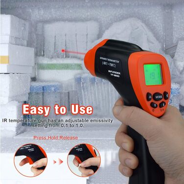 Інфрачервоний термометр 30:1 з лазером та додатком, IR термометр -50℃-1600℃, 8-14μm, безконтактний, Max/Min/Avg/DIF (980G)