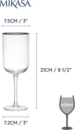 Кришталеві келихи Mikasa Sorrento для червоного вина з золотим обідком, 375 мл, набір 4 шт, без свинцю, елегантний дизайн для свят