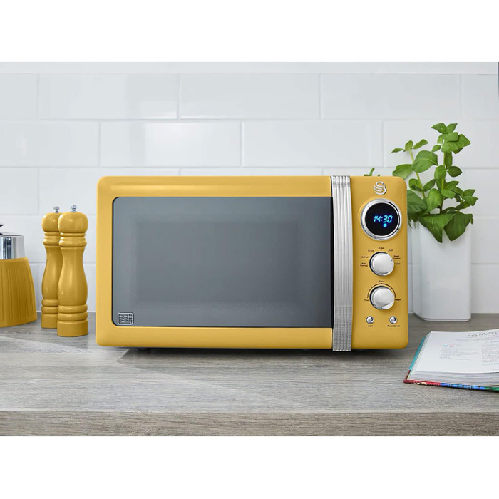 Мікрохвильова піч Swan Retro SM22030YELNEU 20л, жовта, 800W, мікрохвилі з функцією розморожування та таймером 60 хв