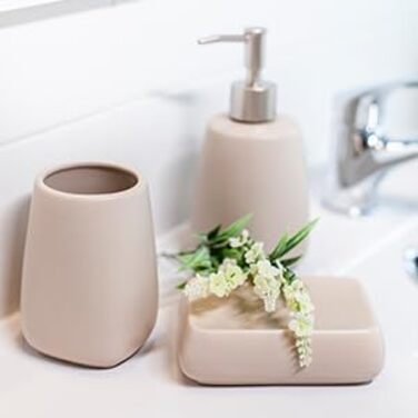 Дозатор для мила KADAX: керамічний диспенсер для рідкого мила, мийного засобу та лосьйону для ванної та кухні (Бежевий)