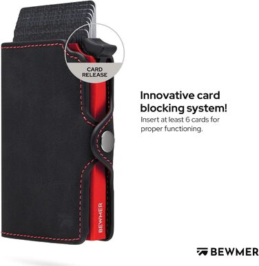 BEWMER Преміум картхолдер | Смарт-портмоне для жінок та чоловіків з RFID-захистом | Чорний/Червоний
