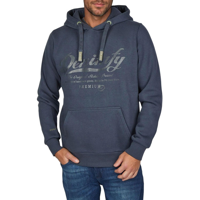 Худі DENIMFY для чоловіків, Regular Fit, з капюшоном, принт, бежевий, зелений, синій, чорний, сірий, розміри S-5XL (M, Navy-anthra-mineral Green)