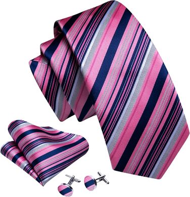Комплект краватки та хустинки Hi-Tie класична чоловіча весільна, рожева в смужку з квітами