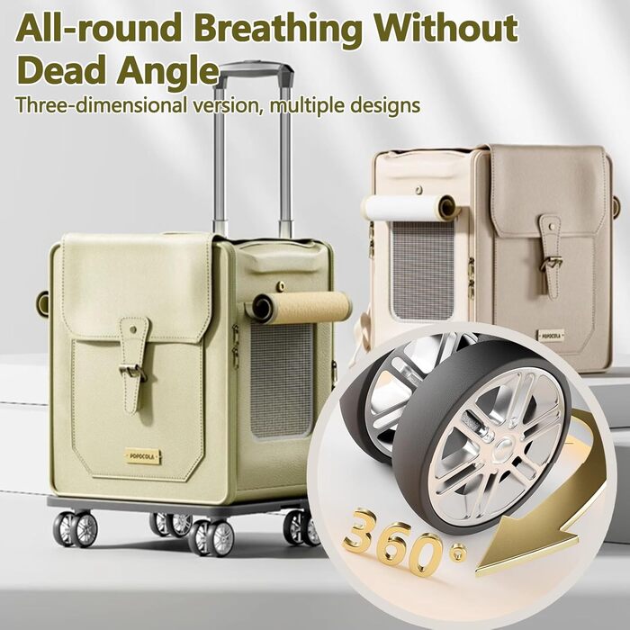 Рюкзак для тварин Galatée з колесами, візок для домашніх тварин, сумка для подорожей з собакою з знімними колесами, рюкзак для собак з вентиляційними вікнами з сітки (зелений)