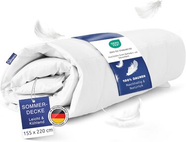 Clemens Down Summer Blanket 155x220 Lightweight - Lightweight duvet with 100% European down - Cooling summer duvet - Down blanket for summer with heat regulation - Öko-Tex certified summer 155 x 220 cm