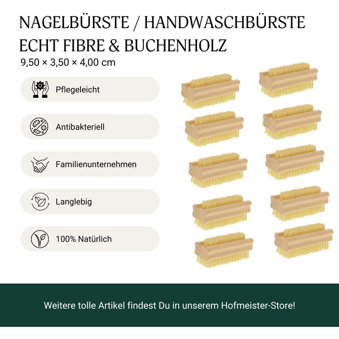 HOFMEISTER® Bath Brush with soft natural bristles, made of pear wood, 44 cm length, Made in Germany (Nail brush, 10)