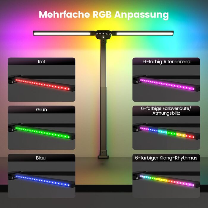 SIBRILLE Dual-Head LED Desk Lamp - Dimmable, Adjustable, RGB, Eye Protection for Office & Home