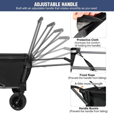 Складаний візок для собак REDCAMP з висувною задньою частиною, міцний, 134 л, великий, для кемпінгу, саду, спорту, покупок (Чорний, Basic)