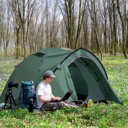 Outsunny Tent for 2 People 190T Camping Tent with Stakes Dome Tent Fiberglass Polyester Gray 325 x 183 x 130 cm | Aosom