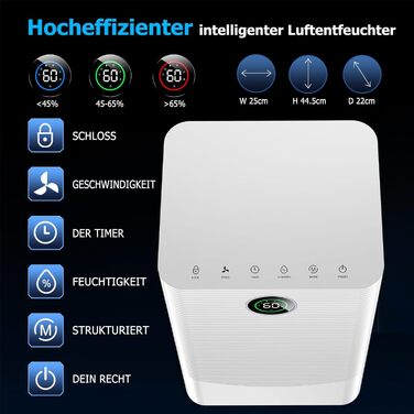Електричний осушувач повітря 20л/день з датчиком вологості та LED дисплеєм, таймером, 3 режими, для спальні, офісу, підвалу, безперервна подача, білий