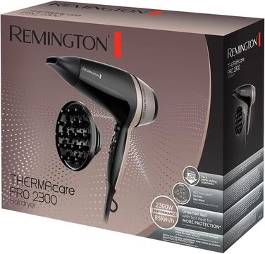 Фен Remington Power Dry D3010 (PRO) з іонізацією: 2000 Вт, компактний, стилінг-насадка, 3 режими нагріву, 2 швидкості, охолоджувальна кнопка, Eco-режим
