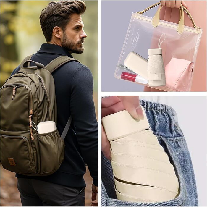 Компактний дощовий парасолька, захист від УФ-променів, вітростійкий, з капсульною ручкою, портативний, для чоловіків та жінок, бежевий