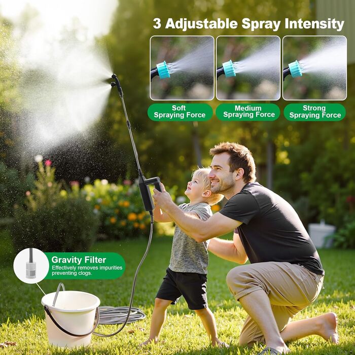 SYLSTAR Battery-Powered Sprayer with 3 Spray Speeds, 7.4V Powerful Electric Plant Sprayer, 4 Adjustable Nozzles Electric Sprayer, 8m Hose and 60cm Extendable Spray Wand