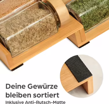 Praknu Spice Rack with Glasses - Spice Rack made of FSC® Wood - 12-Piece Spice Glasses with Bamboo Lids - Incl. Shaker Insert & Labels - Kitchen Organizer Storage