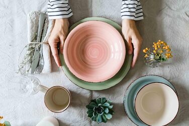MÄSER Bel Tempo II: Набір посуду вінтажний, 16 предметів, для 4 осіб, кераміка ручної роботи, зелено-блакитний