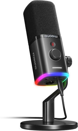 Мікрофон MAONO XLR-USB PD100X для стримінгу, подкастів, YouTube та ігор. Динамічний мікрофон з регулюванням гучності та програмним забезпеченням. Сумісний з PS4, PS5, Mac, PC. Чорний колір