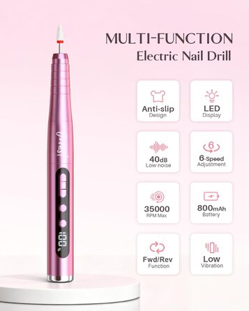 Електрична фрезерна машинка JOREST 13-в-1 бездротова, 35 000 об/хв, 6 режимів - набір для манікюру для гелевих та акрилових нігтів, догляд за нігтями для початківців, рожевий колір